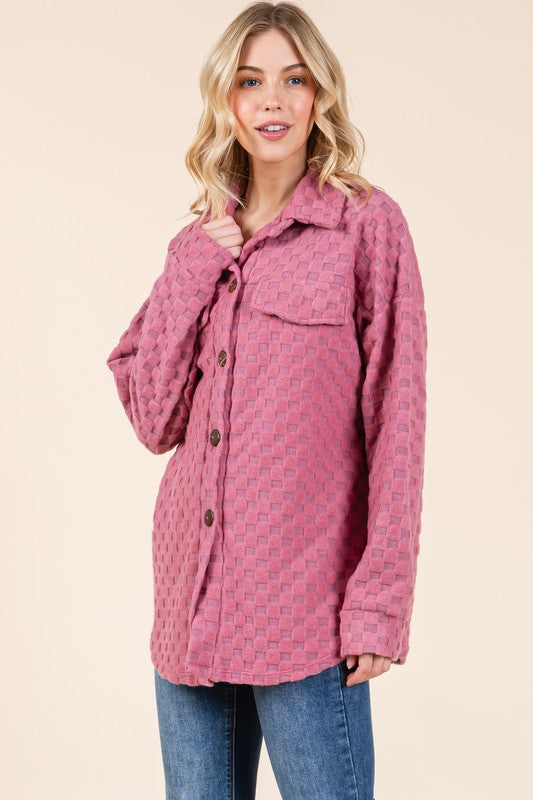 BOMBOM Checkered Button Down Dropped Shoulder Shacket | Hanalas