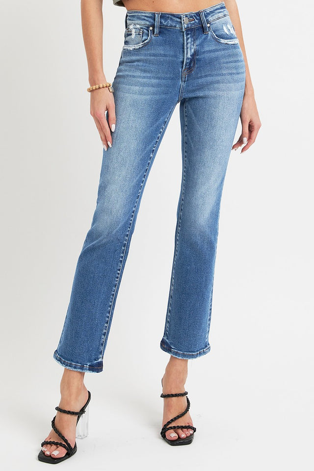 RISEN Full Size Mid Rise Ankle Straight Jeans with Pockets Trendsi Hanalas