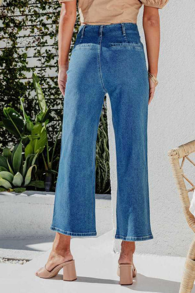 Button Fly Cropped Wide Leg Jeans | Hanalas