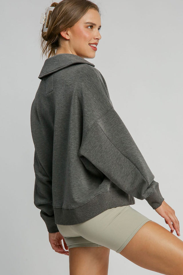 Umgee Johnny Collar Dropped Shoulder Sweatshirt | Hanalas