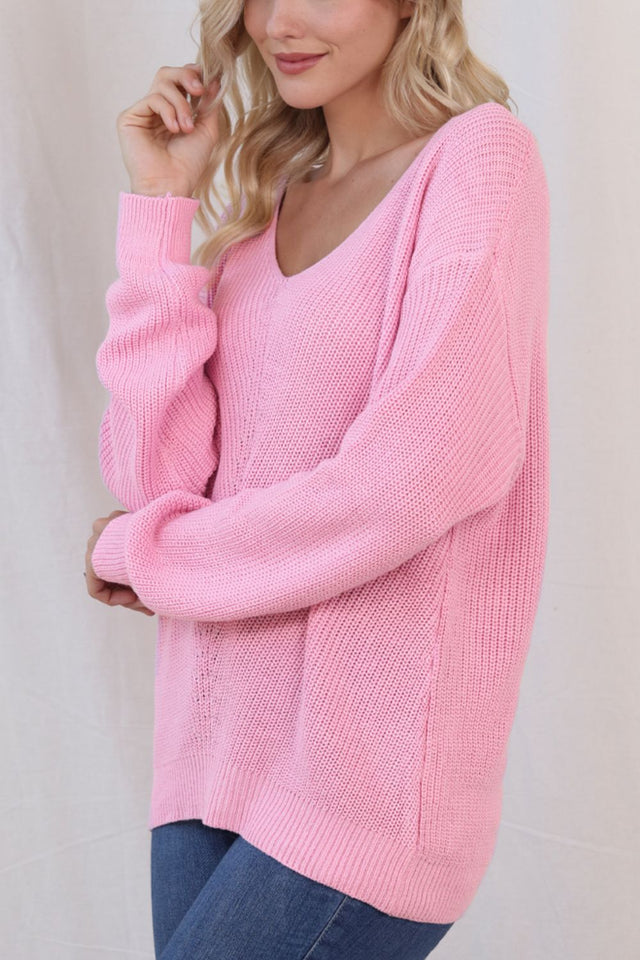 V-Neck Drop Shoulder Sweater | Hanalas