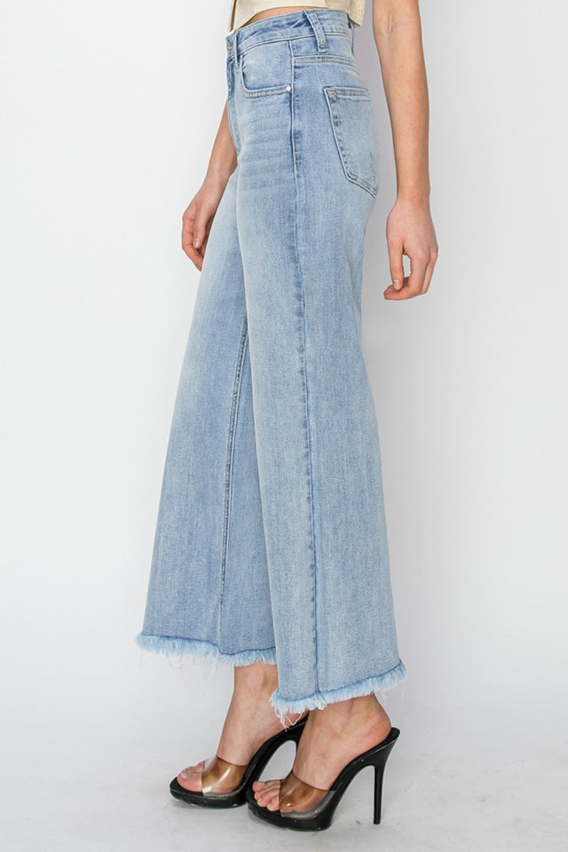 RISEN High Rise Crop Wide Fray Hem Jeans Trendsi Hanalas