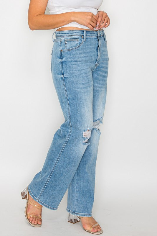 bytos Full Size Distressed High Rise Straight Jeans | Hanalas