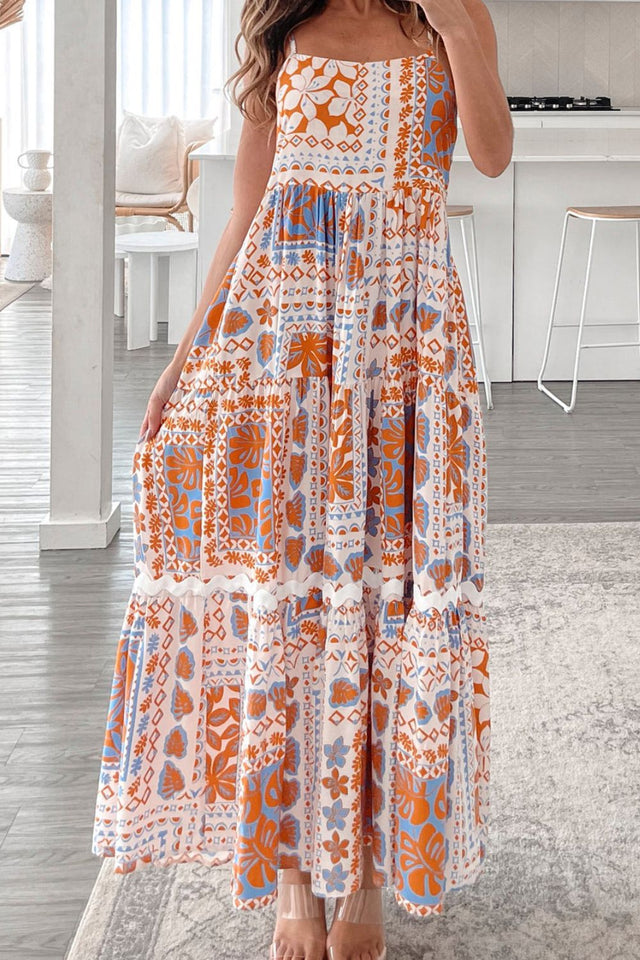 Printed Smocked Back Ricrac Trim Cami Dress | Hanalas