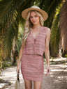 Openwork V-Neck Top and Skirt Knit Cover Up Set | Hanalas