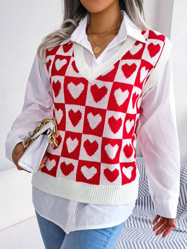 Heart V-Neck Sweater Vest | Hanalas