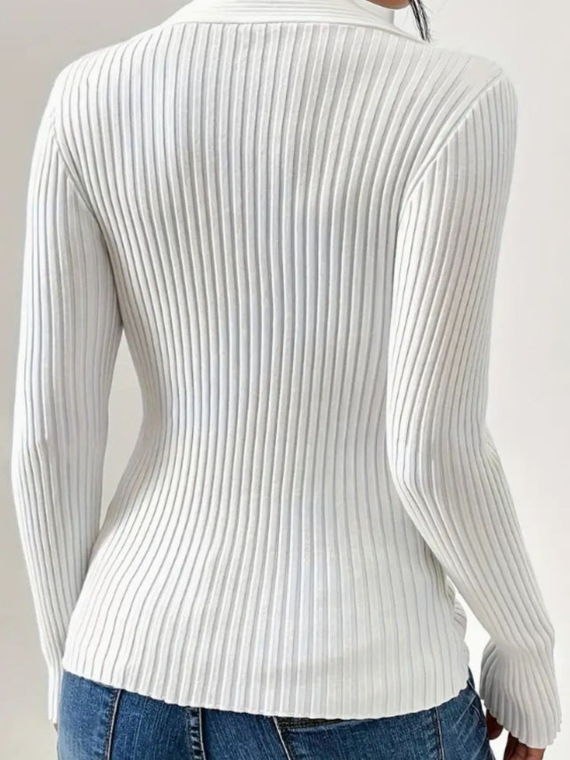 Twist Front Ribbed Long Sleeve Sweater | Hanalas