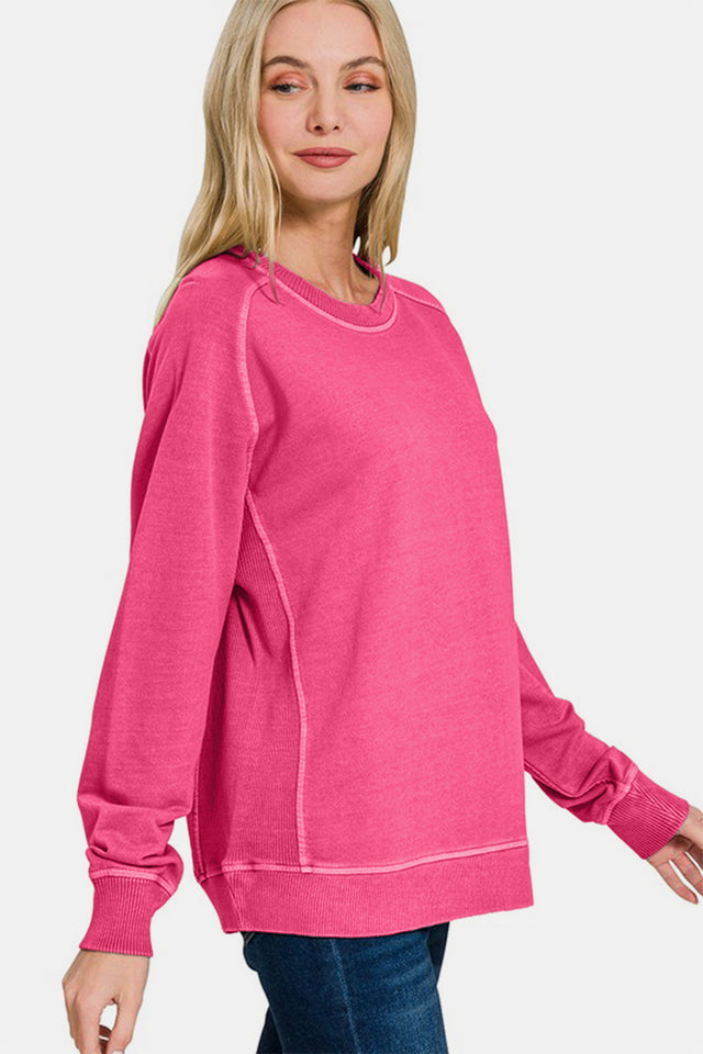 Zenana Full Size Pigment Dyed French Terry Sweatshirt | Hanalas