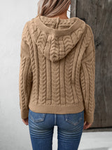 Cable-Knit Long Sleeve Hooded Sweater