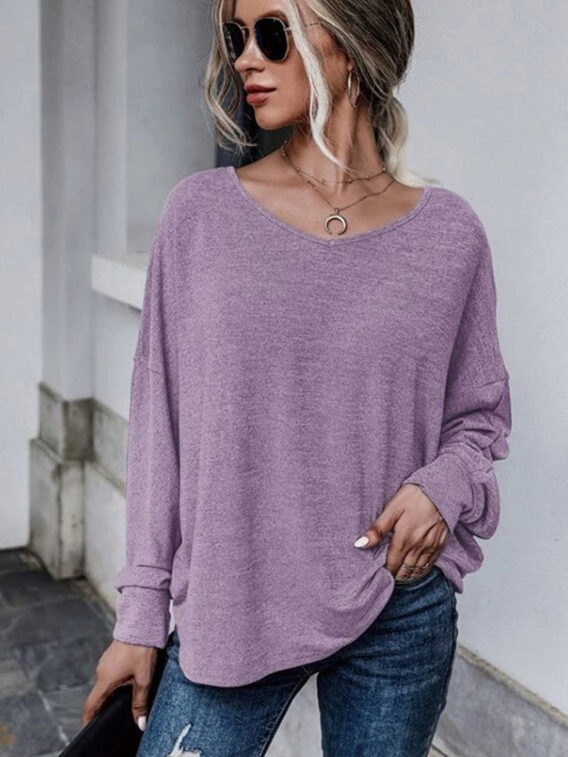 Full Size Double Tie Drop Shoulder Long Sleeve T-Shirt | Hanalas