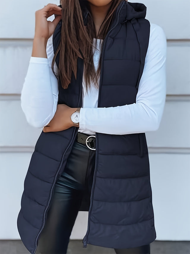 Plus Size Zip Up Hooded Vest Coat | Hanalas