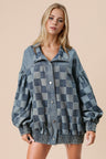 Double Take Checkered Button Up Denim Jacket Trendsi Hanalas