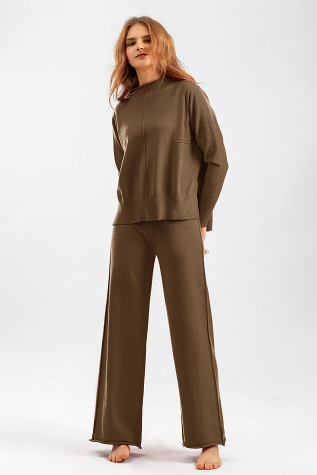 Basic Bae Mock Neck Long Sleeve Top and Pants Sweater Set Trendsi Hanalas