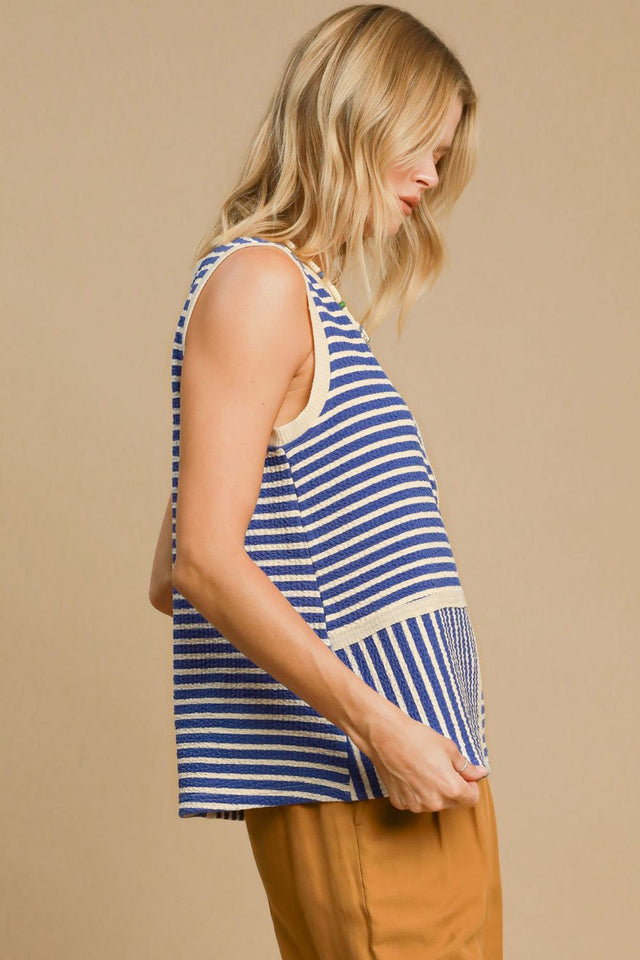 Umgee Round Neck Texture Striped Tank | Hanalas