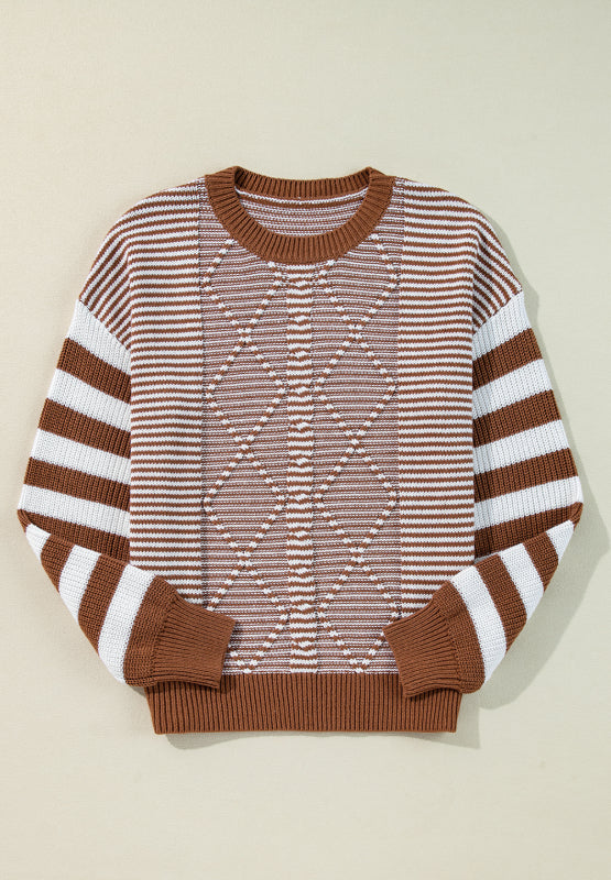 Striped Round Neck Dropped Shoulder Sweater | Hanalas