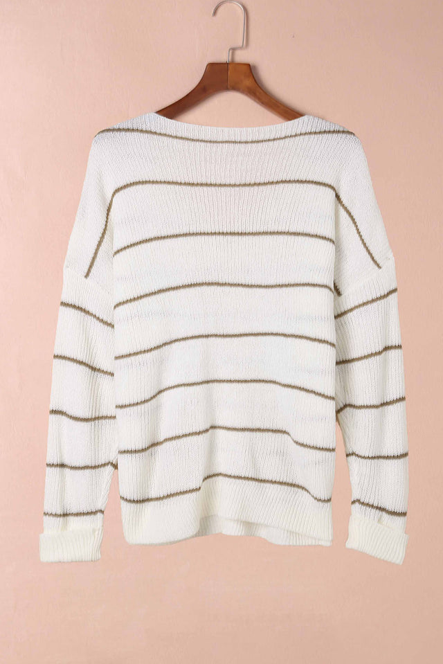 Striped V-Neck Drop Shoulder Sweater | Hanalas