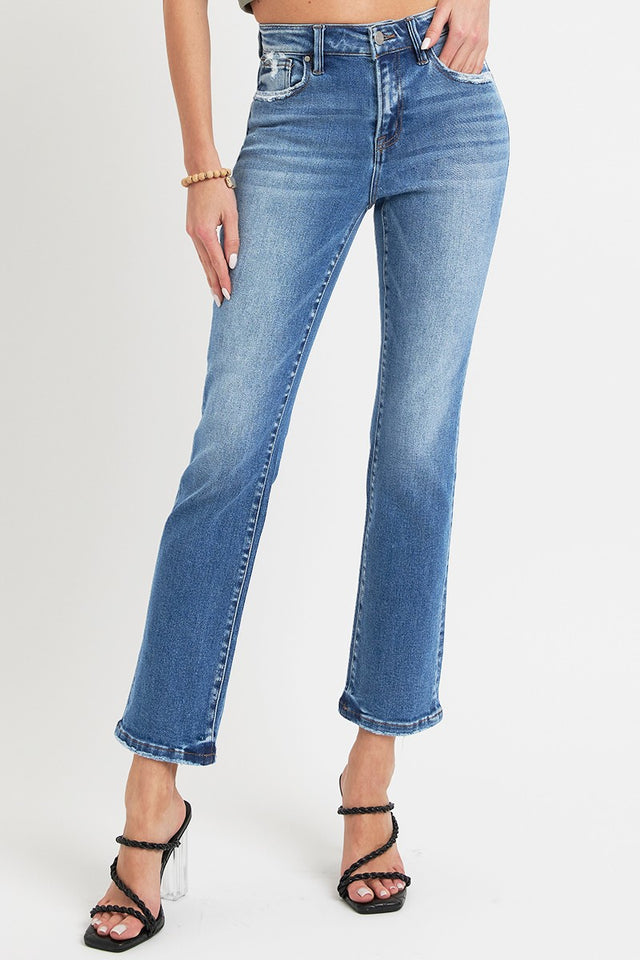 RISEN Full Size Mid Rise Ankle Straight Jeans with Pockets Trendsi Hanalas