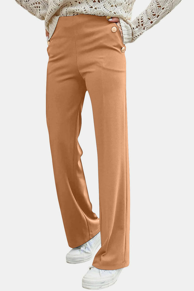 Decorative Button High Rise Pants | Hanalas