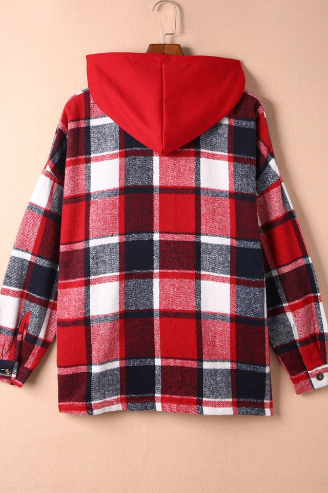 Plaid Button Up Hooded Shacket | Hanalas