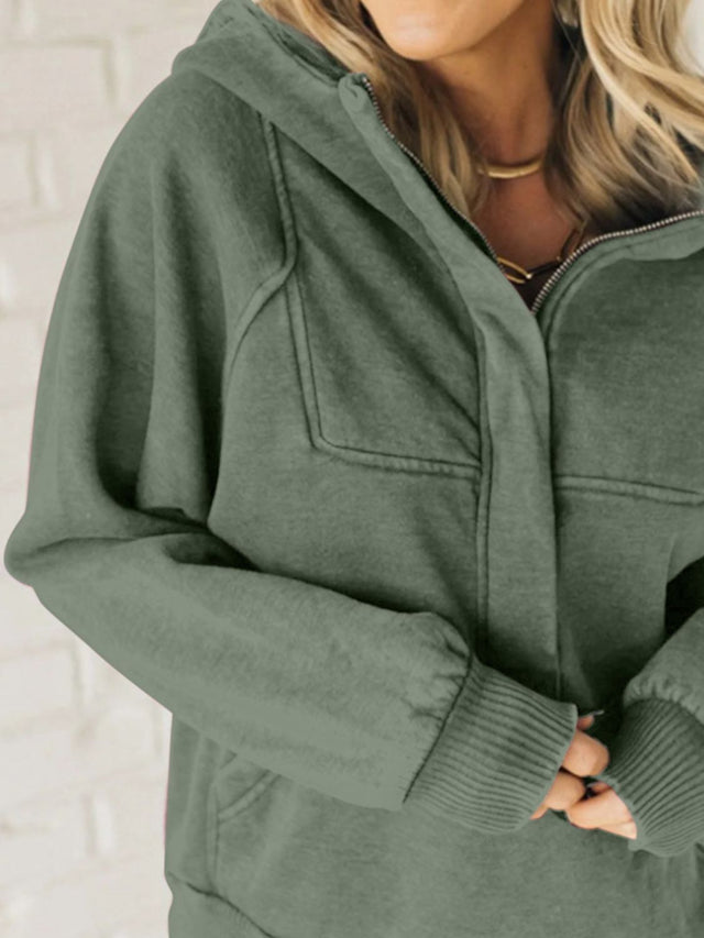 Half Zip Kangaroo Pocket Long Sleeve Hoodie | Hanalas