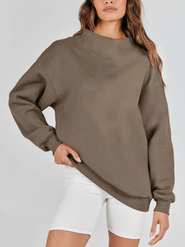 Mock Neck Drop Shoulder Long Sleeve Sweatshirt | Hanalas