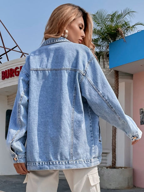 Distressed Button Up Long Sleeve Denim Top Trendsi Hanalas