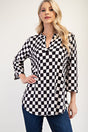 Celeste Full Size Curved Hem Checkered Notched Blouse | Hanalas