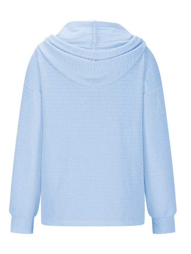 Drawstring Quarter Button Long Sleeve Hoodie | Hanalas