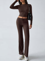 Devine Round Neck Long Sleeve Top and Drawstring Pants Set