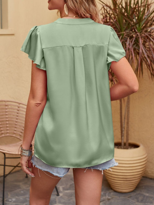 Mandy Notched Short Sleeve Blouse | Hanalas