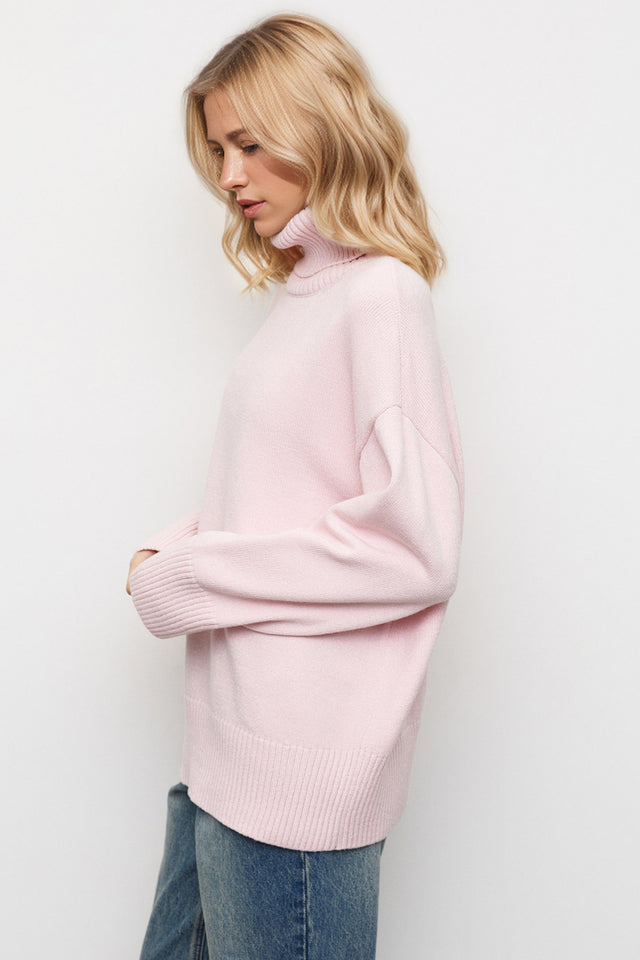 Basic Bae Turtleneck Dropped Shoulder Long Sleeve Sweater Trendsi Hanalas