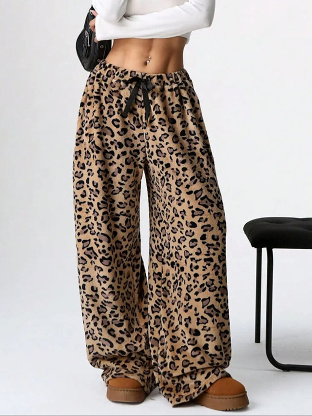 Leopard Wide Leg Plush Pants | Hanalas