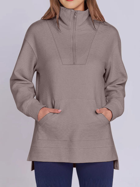 ฺHigh-Low Quarter Zip Long Sleeve Sweatshirt | Hanalas