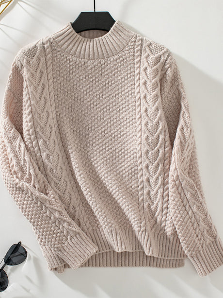 Cable-Knit Mock Neck Long Sleeve Sweater | Hanalas