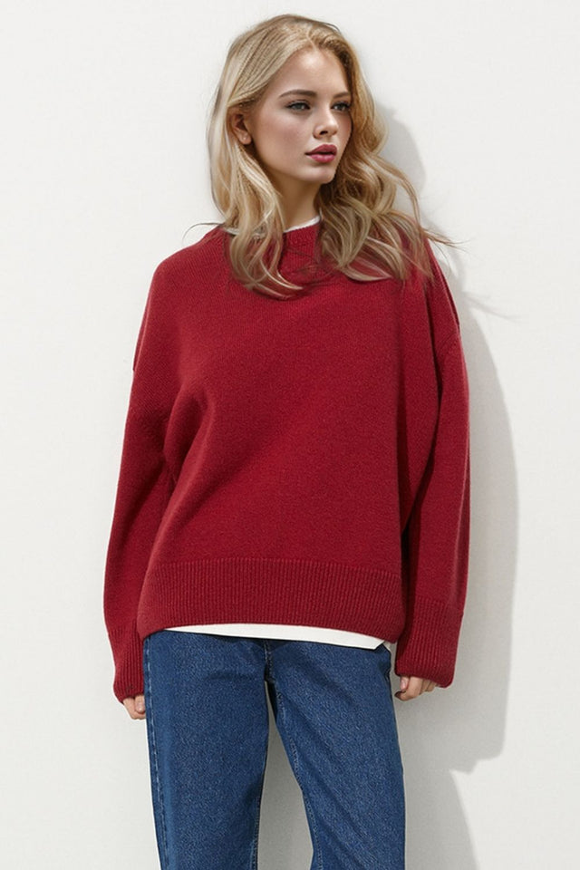 Basic Bae Round Neck Dropped Shoulder Long Sleeve Sweater Trendsi Hanalas