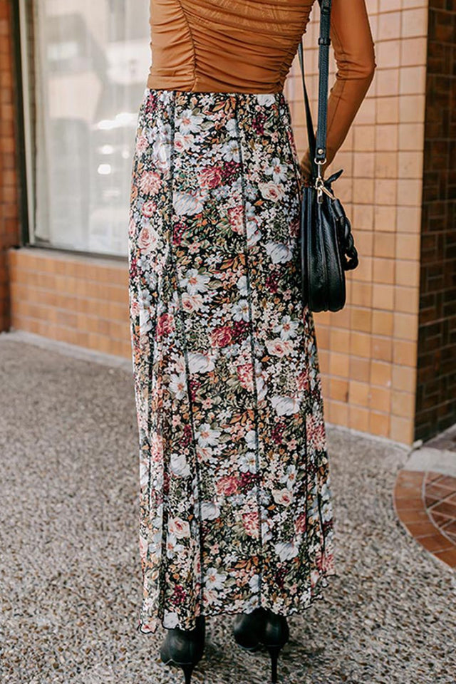 Floral Elastic Waist Maxi Skirt | Hanalas