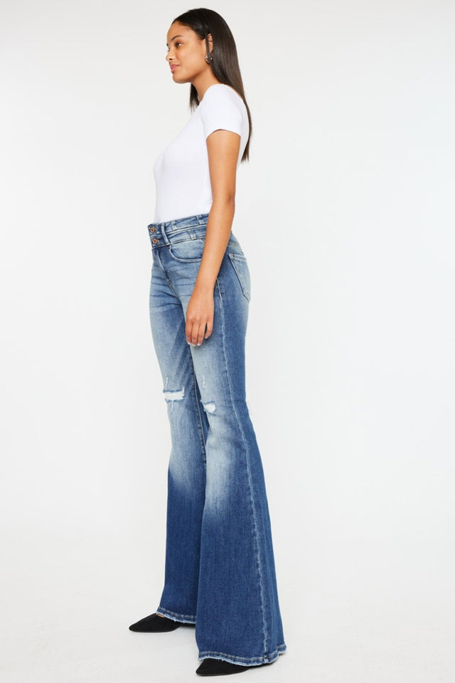 Kancan High Rise Wide Waistband Flare Jeans | Hanalas