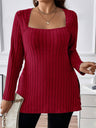 Plus Size Square Neck Long Sleeve Top Trendsi Hanalas