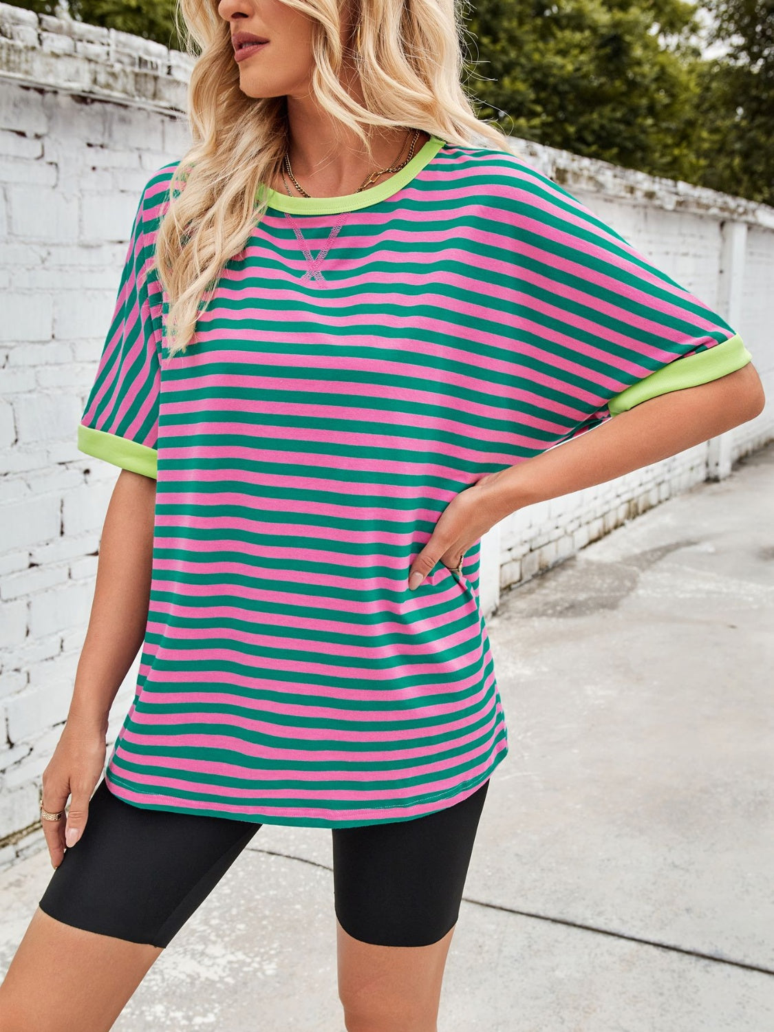 Lovelet Striped Round Neck Half Sleeve T-Shirt