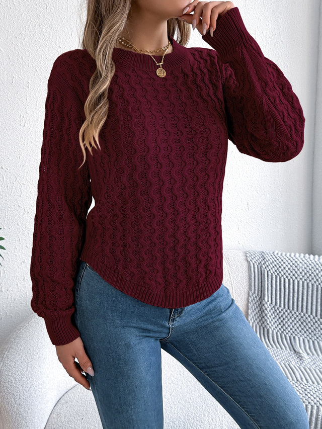 Asymmetric Hem Round Neck Long Sleeve Sweater Trendsi Hanalas