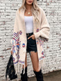 Fringe Geometric Open Front Long Sleeve Cape | Hanalas