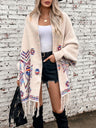 Fringe Geometric Open Front Long Sleeve Cape | Hanalas