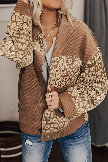 Leopard Button Up Drop Shoulder Jacket | Hanalas