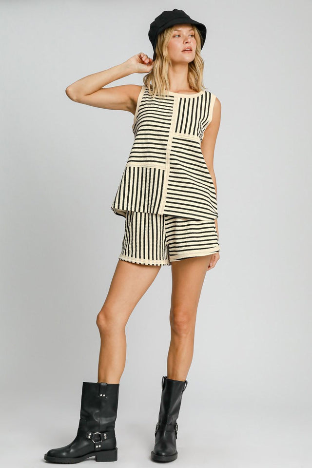 Umgee Round Neck Texture Striped Tank | Hanalas