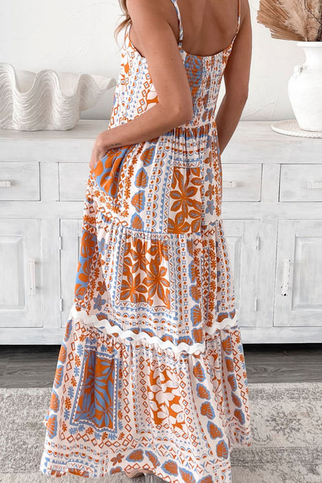 Printed Smocked Back Ricrac Trim Cami Dress | Hanalas