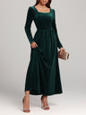 Velvet Square Neck Long Sleeve Dress | Hanalas