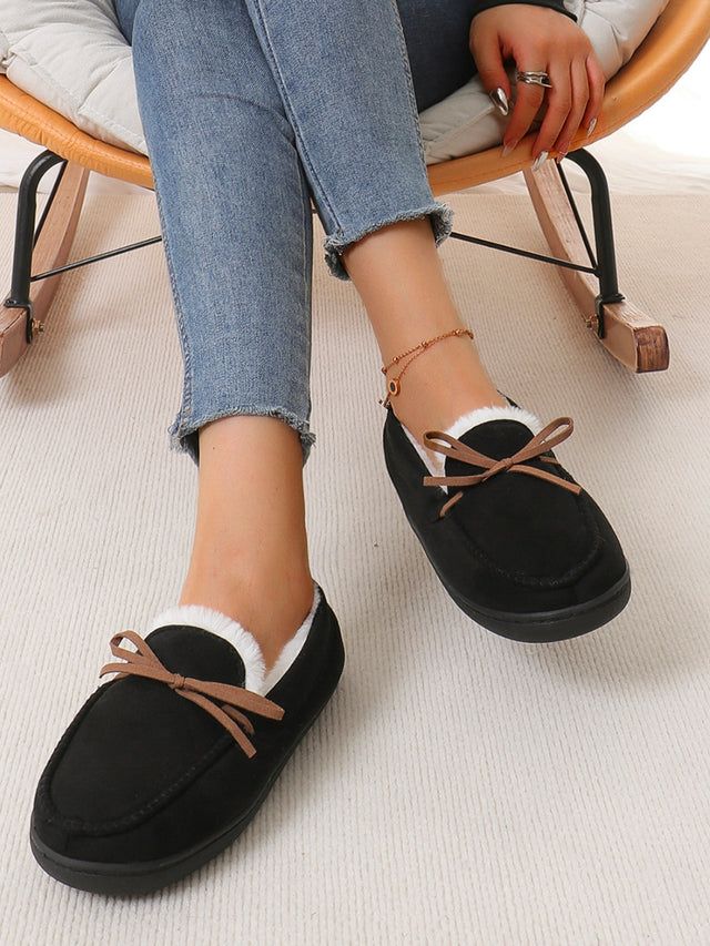 Bow Round Toe Flat Slip-Ons | Hanalas