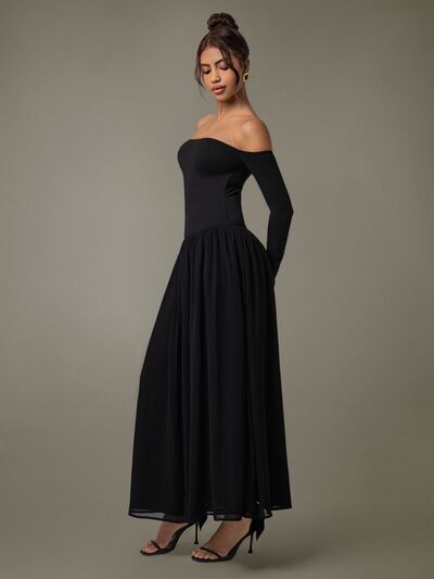 Off Shoulder Long Sleeve Maxi Dress | Hanalas