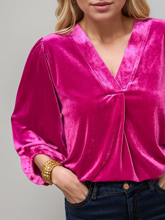 V-Neck Three-Quarter Sleeve Blouse | Hanalas