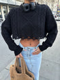 Cable-Knit Round Neck Long Sleeve Cropped Sweater Trendsi Hanalas